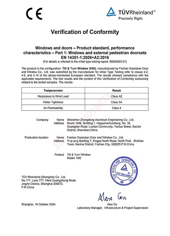 Curtain wall CE certificate